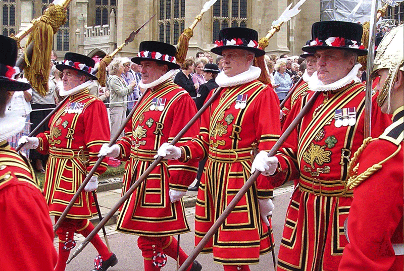 Yeomen Guards, also known as Beefeaters.